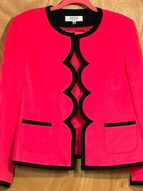 Kasper Scalloped Coral & Black Jacket
